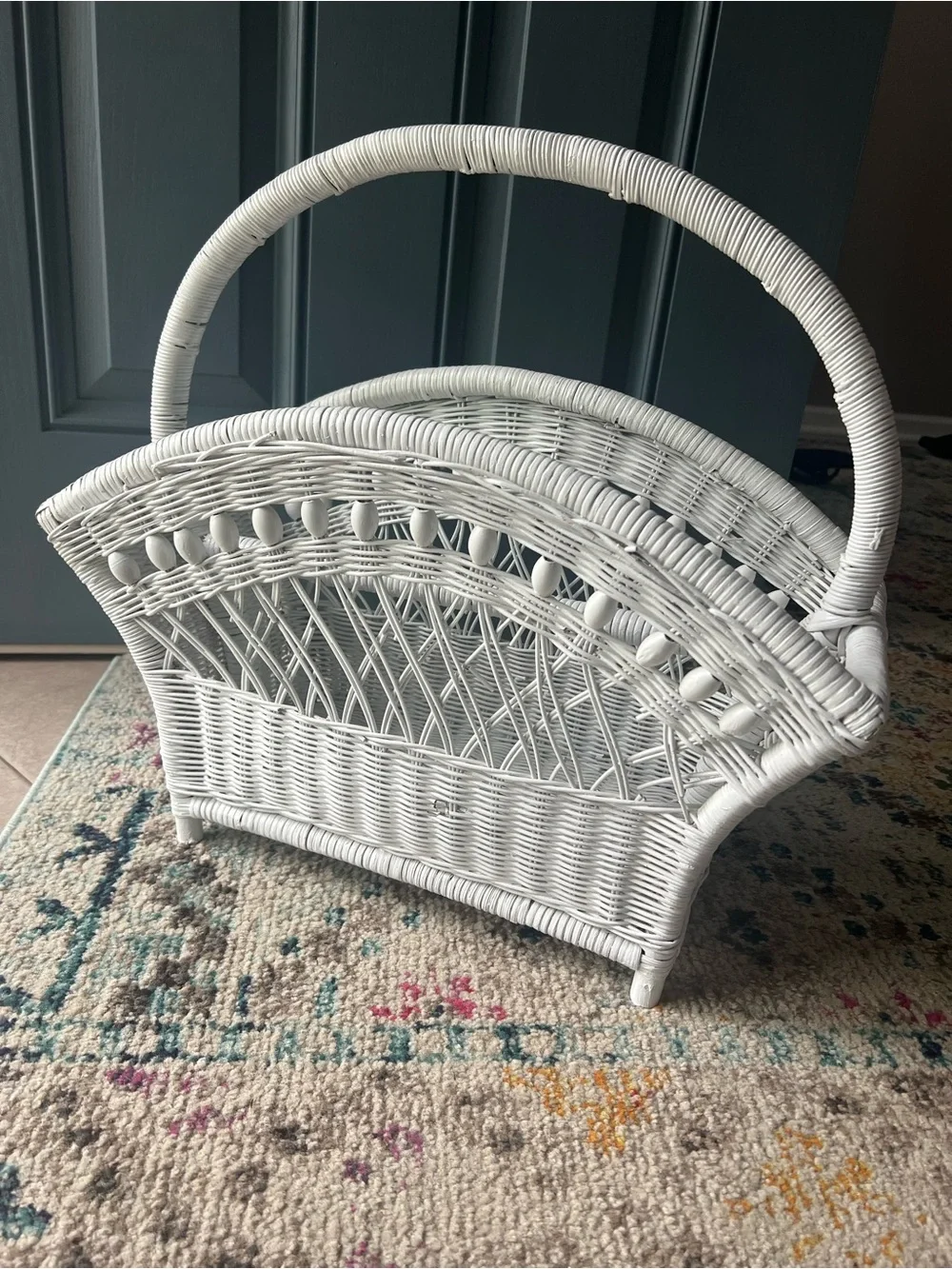 Vintage White Wicker Magazine Basket